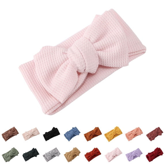 Bmisegm Baby Headband Bows Oversized Knotted Knitted Headwear with Floral Embellishment for Toddler Girls Hair Accessories for Girls 0-3T Pink,One Size