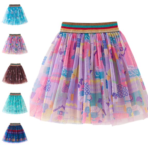 Bmisegm Back to School Clothes for Girls High Waist Printed Mesh Tutu Skirt with Elastic Waistband for Carnival Casual Daily Wear Tutu Skirt 3-4 Years