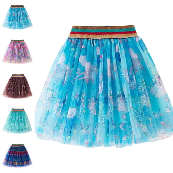 Bmisegm Back to School Clothes for Girls High Waist Printed Mesh Tutu Skirt with Elastic Waistband for Carnival Casual Daily Wear Tutu Skirt 3-4 Years