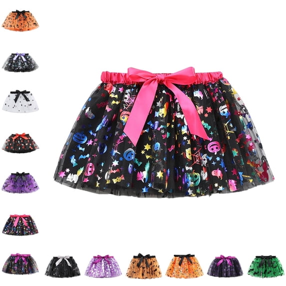 Bmisegm Halloween Layered Mesh Printed Skirt with Bow for Festival Party School Skirts for Girls 2-4 Years