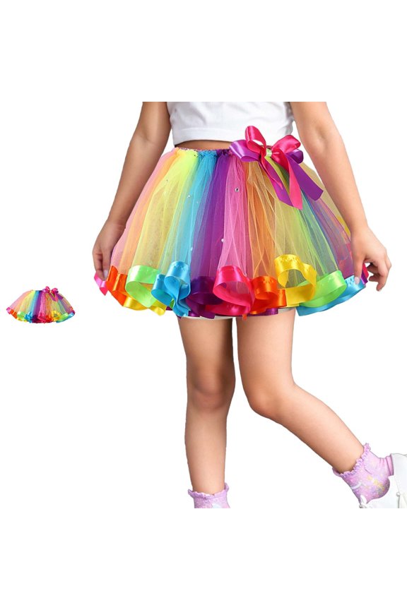 School Skirts for Girls Girls Layered Mesh Tutu Dance Party Skirt with Ribbon Skirts for Girls 4-6 Years
