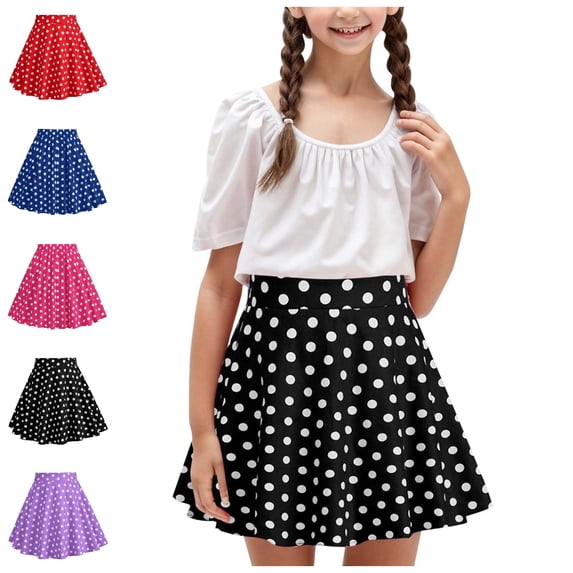 Bmisegm Back to School Supplies for Girls High Waist A Line Skater Skirt with Elastic Waist for Retro Daily Wear Girls Skirts 9-10 Years