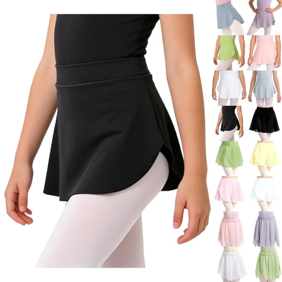 Bmisegm Ballet Skirts for Girls Dance Practice with Wrap Side Slit Elastic Waist Shaping Tutu and Athletic Skirt for Performance and Class 02_Black,4-5 Years