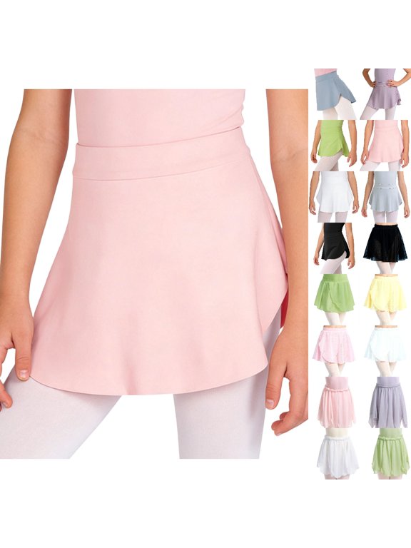 Ballet Skirts for Girls Dance Practice with Wrap Side Slit Elastic Waist Shaping Tutu and Athletic Skirt for Performance and Class 02_Pink,4-5 Years