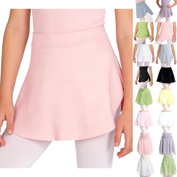 Bmisegm Ballet Skirts for Girls Dance Practice with Wrap Side Slit Elastic Waist Shaping Tutu and Athletic Skirt for Performance and Class 02_Pink,8-12 Years