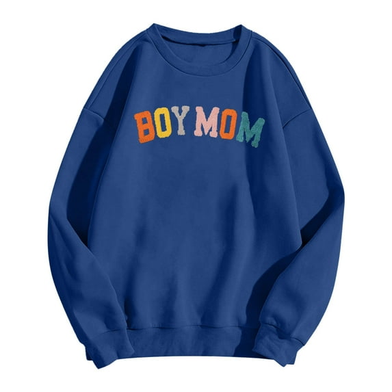 Bmisegm Boy Mom Sweatshirt Women Mama Sweatshirt Mom Life Pullover for Mom Hoodies for Women Crew Neck Pullover Blue XXL