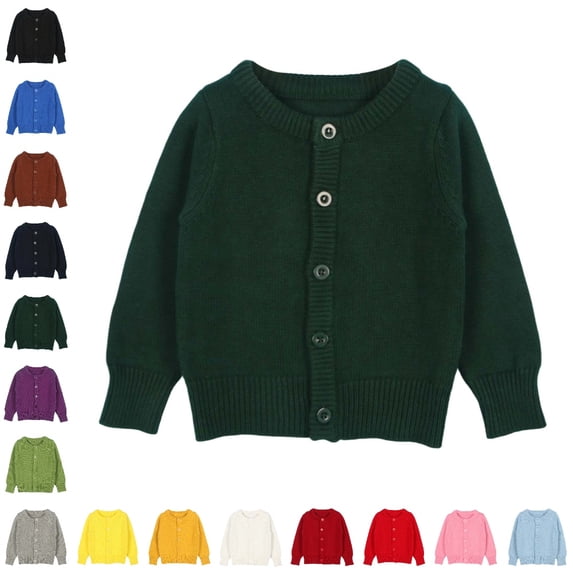 Bmisegm Boys Cardigan Sweater Long Sleeve Crew Neck Solid Button Front Cotton Knit Outerwear for Kids Boys and Girls Toddler Sweater