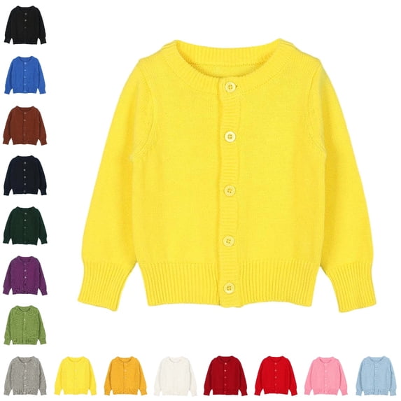Bmisegm Boys Cardigan Sweater Long Sleeve Crew Neck Solid Button Front Cotton Knit Outerwear for Kids Boys and Girls Toddler Sweater