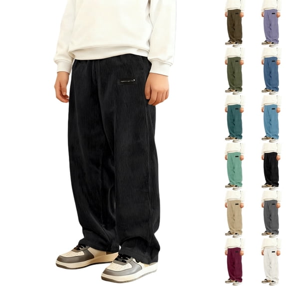 Bmisegm Boys Dress Pants Classic Straight Leg Corduroy Soft Comfortable Everyday School Trousers for Kids Black,5-6 Years