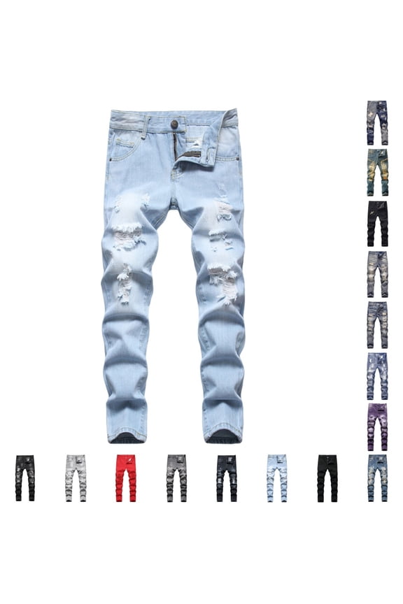 Boys Dress Pants Distressed Ripped Fit Denim Jeans Kids Fashion Hop Trousers 3-16Y Light Blue_011,3-4 Years