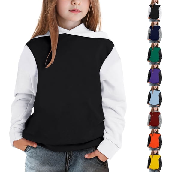 Bmisegm Boys Hoodie Color Block Patchwork Long Sleeve Pullover Hooded Sweatshirt Casual Top for Kids Short Sleeve Tops,Black,13-14 Years