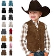 thumbnail image 1 of Bmisegm Boys Shirts Suede Cowboy Vest V Neck Casual Western Waist Coat Casual Tops 01_Brown,5-6 Years, 1 of 9