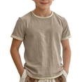 thumbnail image 1 of Bmisegm Boys T Shirts Boys Summer Casual Short Sleeve Shirt Blend Round Neck Tee Color Design Comfortable Daily Wear Top for Kids Short Sleeve Tops 5-14Y Khaki,13-14 Years, 1 of 5