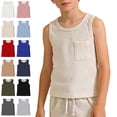 thumbnail image 1 of Bmisegm Boys T Shirts Sleeveless Crew Neck Tank with Pockets Casual Athletic Soft Workout Tops Beige,1-2 Years, 1 of 5