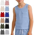 thumbnail image 1 of Bmisegm Boys T Shirts Sleeveless Crew Neck Tank with Pockets Casual Athletic Soft Workout Tops Light Blue,2-3 Years, 1 of 5