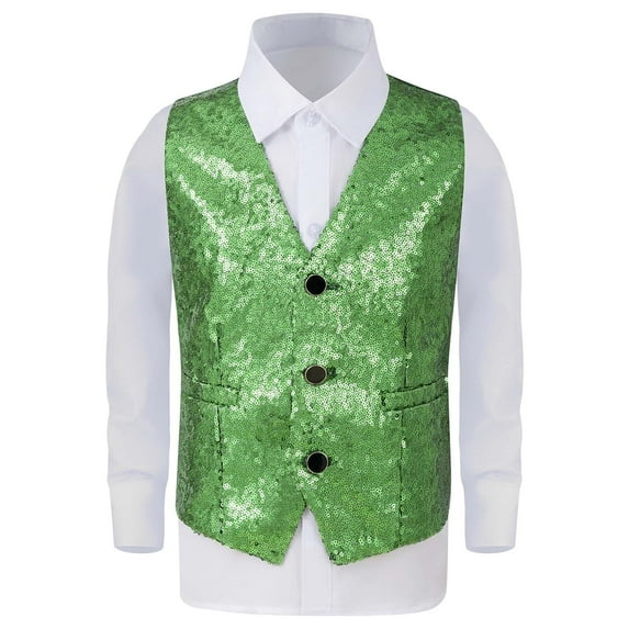 Bmisegm Boys Vest for Stage Performance and Hosting Events Glitter Sleeveless Top with Sequins for Kids Shows and Parties 11-12 Years 150