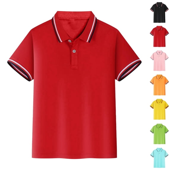 Bmisegm Boys and Girls Shirts Solid Color Button Down Henley Neck Short Sleeve T Shirt Tops