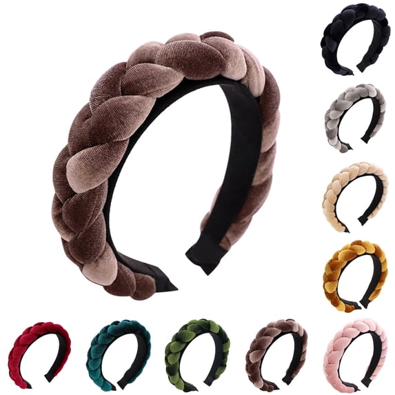 Bmisegm Braided Headbands for Women Velvet Hair Handmade Hair Bands Headwear Accessories Coffee