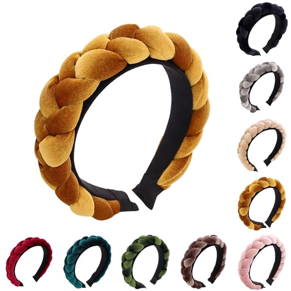 Bmisegm Braided Headbands for Women Velvet Hair Handmade Hair Bands Headwear Accessories Yellow