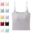 thumbnail image 1 of Bmisegm Built in Bra Tank Tops for Women Elegant Solid Color Sleeveless Camisole Slim Straps Relaxed Fit Seamless Back Layering Summer Womens Casual Tops Grey L, 1 of 3
