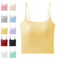 thumbnail image 1 of Bmisegm Built in Bra Tank Tops for Women Elegant Solid Color Sleeveless Camisole Slim Straps Relaxed Fit Seamless Back Layering Summer Womens Casual Tops Light Yellow L, 1 of 3