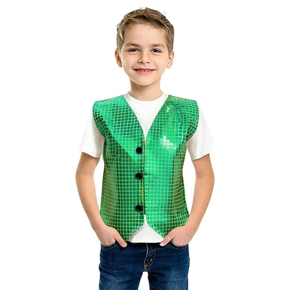 Bmisegm Carnival Themed Boys Vest With Cut Square Patchwork Sequin Applique For Stage Performance And Party Wear 5-6 Years 120