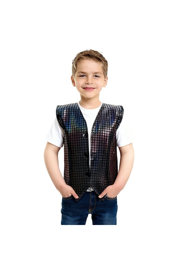 Carnival Themed Boys Vest With Cut Square Patchwork Sequin Applique For Stage Performance And Party Wear 6-12 Months 80
