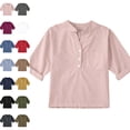 Bmisegm Long Sleeve Tops Solid Color Shirt with Stand Collar and ...