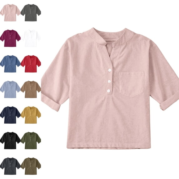 Bmisegm Long Sleeve Tops Solid Color Shirt with Stand Collar and ...