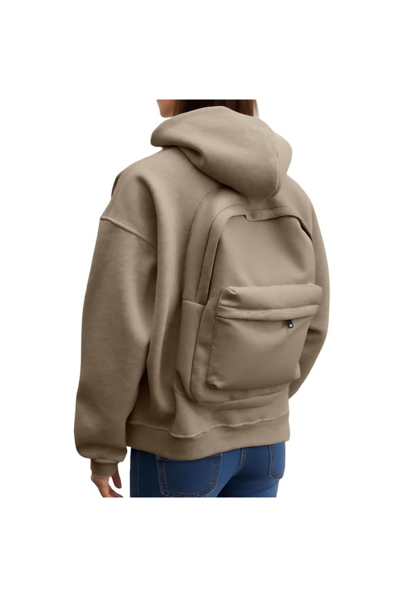 Casual Zip up Hoodie with Backpack Design Front Pocket Lightweight Pullover Jacket Hoodies for Women for Outdoor Activities Khaki L