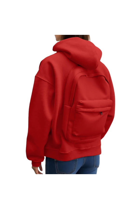 Casual Zip up Hoodie with Backpack Design Front Pocket Lightweight Pullover Jacket Hoodies for Women for Outdoor Activities Red XXL