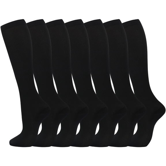 Bmisegm Compression Socks 7 Pairs for Women Men Circulation Knee High Sock Is Support for Athletic Running Cycling Women's Socks Black L