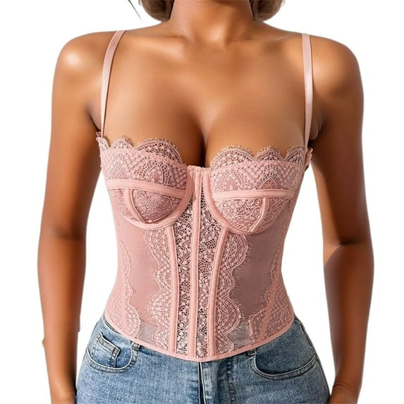 Bmisegm Corset Style Bustier Women's Vintage Lace Top Outerwear Piece Red S