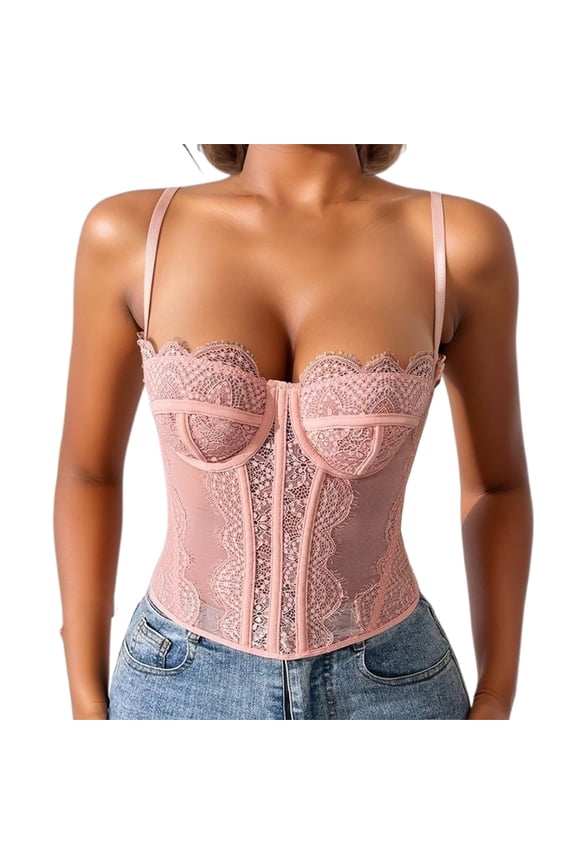 Corset Style Bustier Women's Vintage Lace Top Outerwear Piece Red S