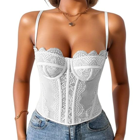 Bmisegm Corset Style Bustier Women's Vintage Lace Top Outerwear Piece White M