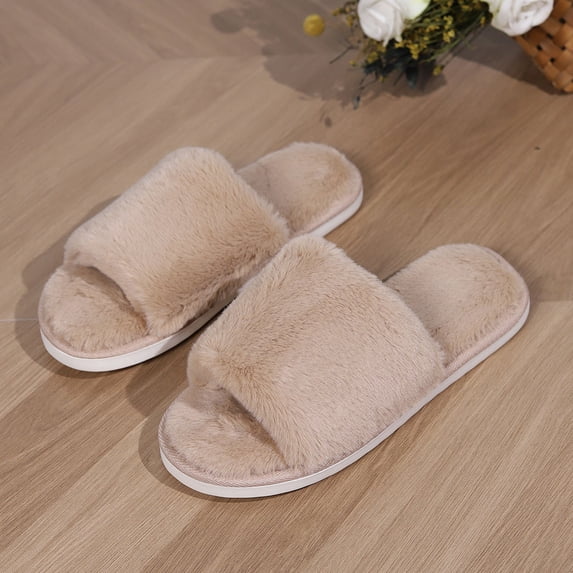 Bmisegm Couple Solid Color Thick Bottom Warm Non Slip Padded Home Cotton Slippers Womens Slippers Brown 7.5