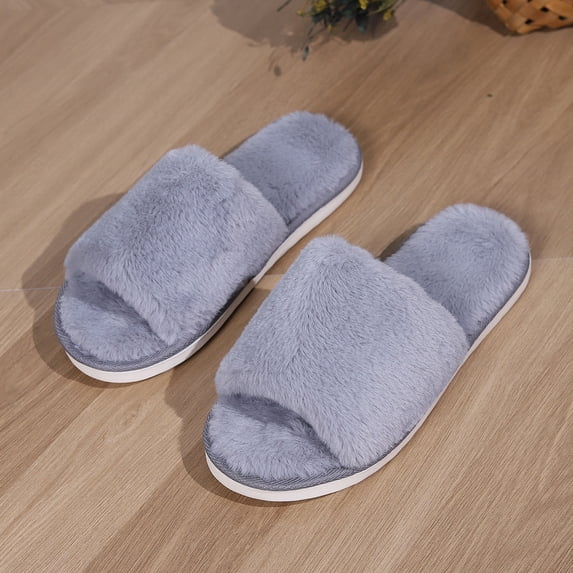 Bmisegm Couple Solid Color Thick Bottom Warm Non Slip Padded Home Cotton Slippers Womens Slippers Grey 9.5