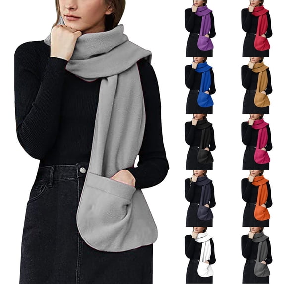 Bmisegm Cozy Winter Wrap Shawl With Large Front Pockets Warm Blanket Scarf Shawl - Keeps Hands and Shoulders Warm During Cold Winter Season Light Gray