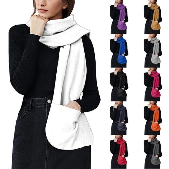 Bmisegm Cozy Winter Wrap Shawl With Large Front Pockets Warm Blanket Scarf Shawl - Keeps Hands and Shoulders Warm During Cold Winter Season White