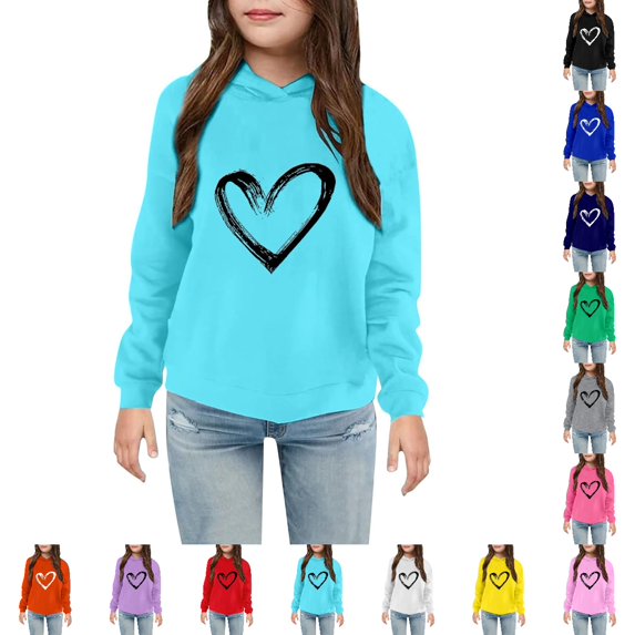 Bmisegm Cute Hoodies for Girls Graphic Print Lined Pullover Hooded Sweatshirt for Everyday Comfort Wear Girls Tops,Sky Blue,18-24 Months