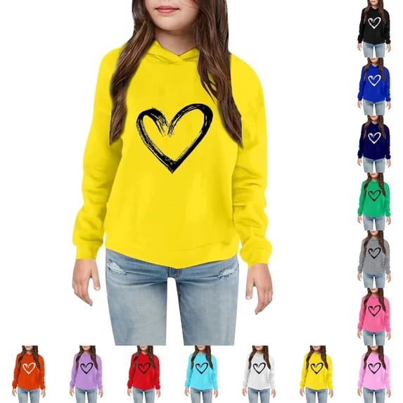 Bmisegm Cute Hoodies for Girls Graphic Print Lined Pullover Hooded Sweatshirt for Everyday Comfort Wear Girls Tops,Yellow,4-5 Years