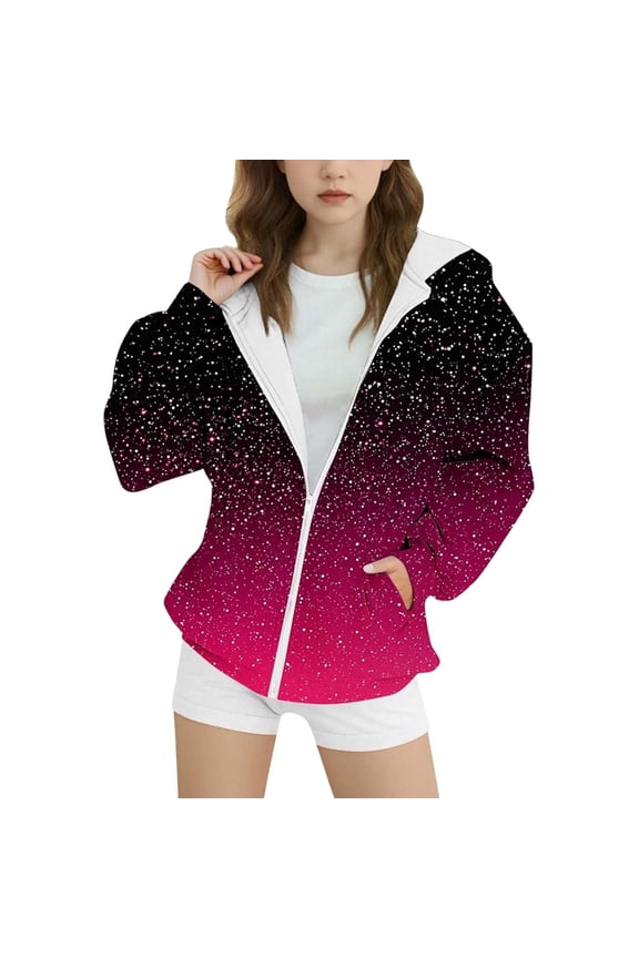 Cute Tops for Teen Girls Girls Hooded Jacket Zip up Outerwear Casual Pullover Sweatshirt for Teen Youth Kids Lightweight Spring Fall Coat Girls Tops 8-9 Years 140