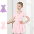 thumbnail image 1 of Bmisegm Dance Outfits for Girls Short Sleeve V Neck Leotard with Attached Flowy Skirt Ballet Practice Kids Dress 4-5 Years, 1 of 4