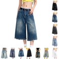 thumbnail image 1 of Bmisegm Denim Pants for Women Distressed Embroidered High Waist Relaxed Wide Leg Summer Cropped Jeans Womens Pants Blue_006 XXXXL, 1 of 7
