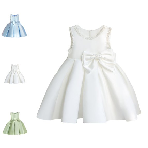 Bmisegm Dress for Girls Sleeveless Round Neck Beaded Big Bow Waist A Line Formal Occasion Gown Girls Dress 5 Years