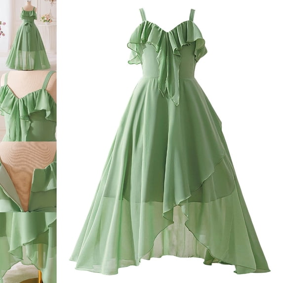 Bmisegm Dress for Girls Spaghetti Strap Ruffle Front High Low Hem Flowy Formal Party Dress Girls Dresses 8-9 Years