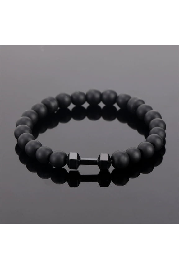 Dumbbell Bracelet for Men Lava Beads Dumbbell Bracelet Natural Volcanic Stone Bracelet Anxiety Bead Bracelet Yoga Beads Elastic Jewelry Set for Women Men Bracelets Black