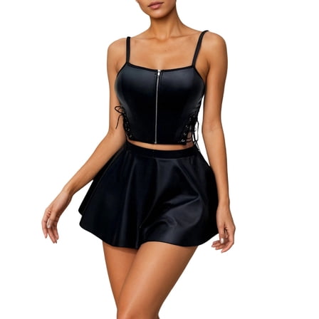 Bmisegm Embroidered Leather Bustier Women's Gothic Style Lingerie Black L