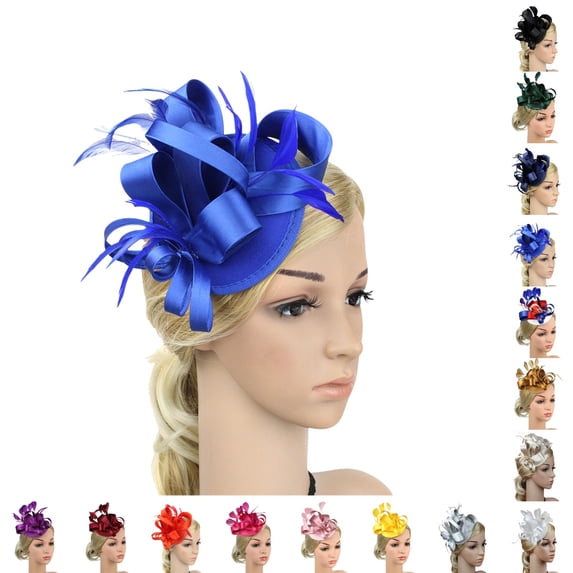 Bmisegm Fascinator Hats Headband Satin Flower Hair Clip Tea Party Hat Wedding Bridal Headwear for Women Blue
