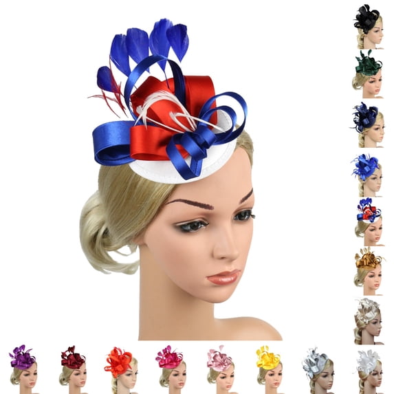 Bmisegm Fascinator Hats Headband Satin Flower Hair Clip Tea Party Hat Wedding Bridal Headwear for Women Dark Blue